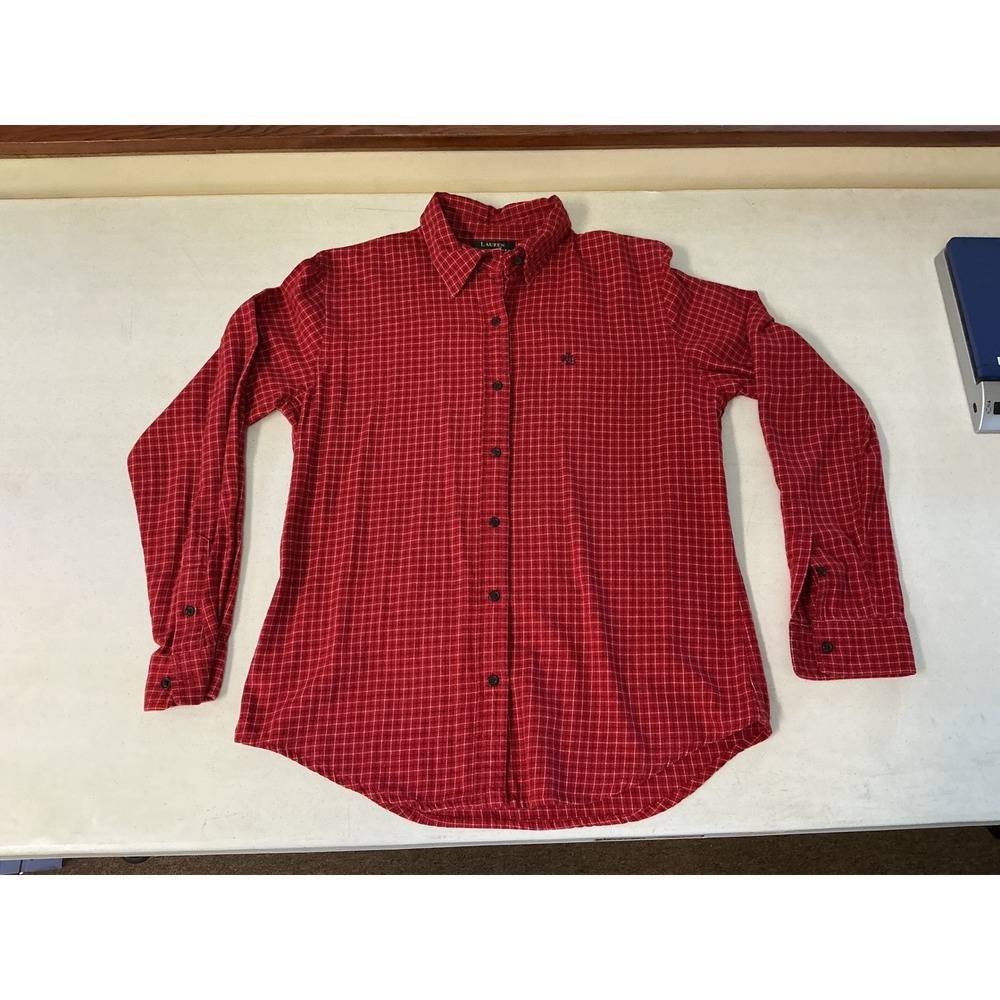 Lauren Ralph Lauren Red Plaid Button Down Shirt Womens 8 Long Sleeve Cotton RL